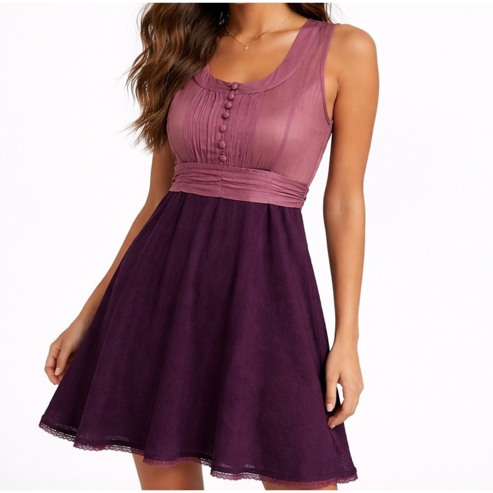 Free People | Silk Corset Babydoll Dress Sz 4 | Plum Mauve Sheer | Boho Romantic